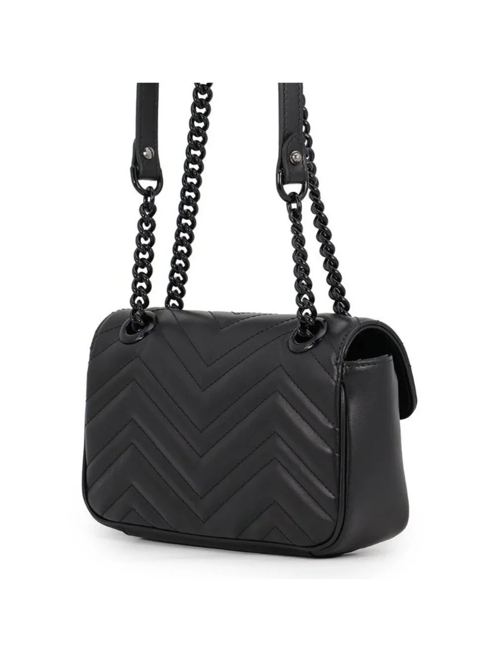 Gucci Chain Shoulder Bag GG Marmont Chevron Quilted Leather Small Black